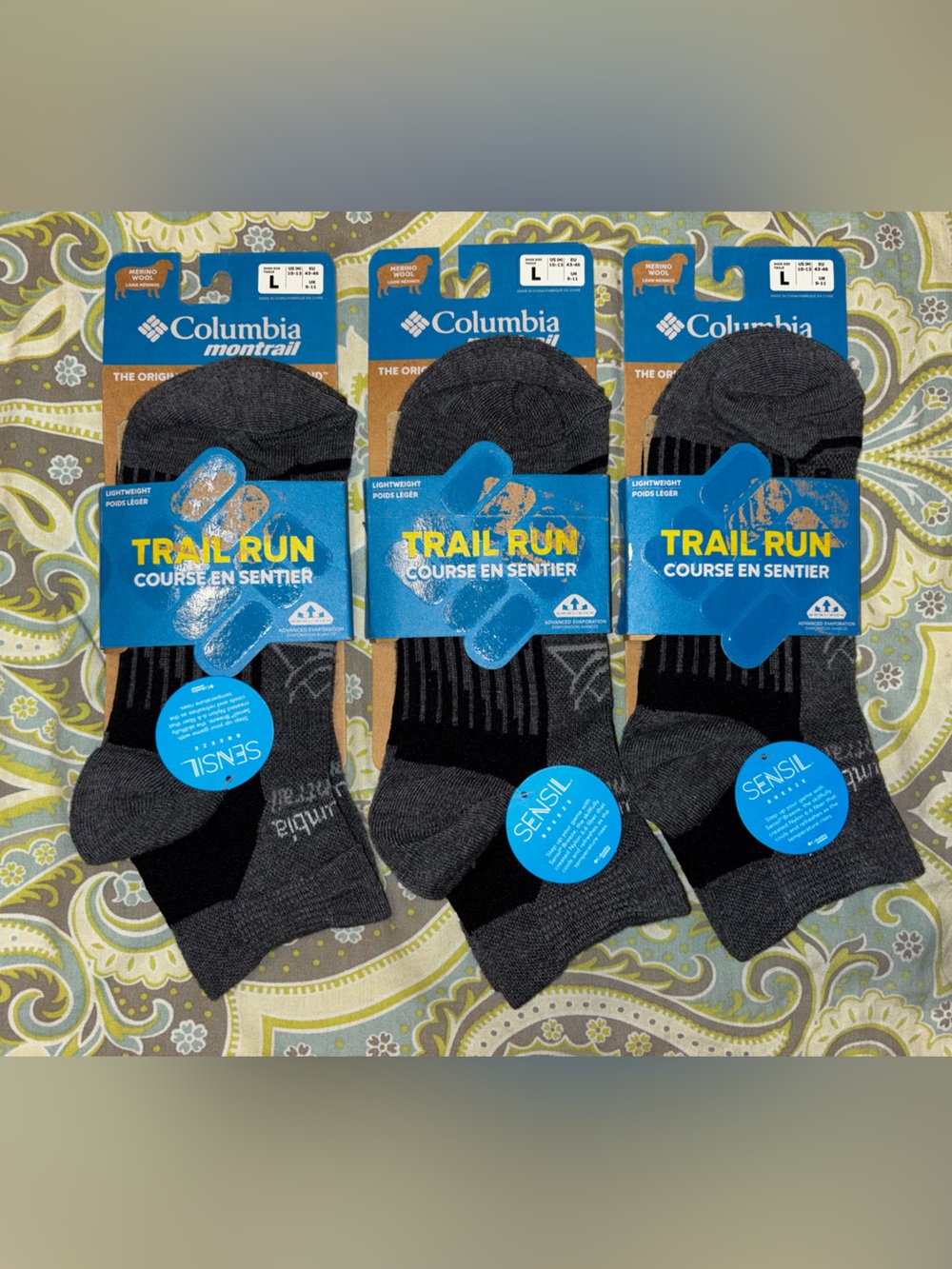 Columbia Trail Run Low-Cut Socks - Dark Gray & Black (3-Pack)
